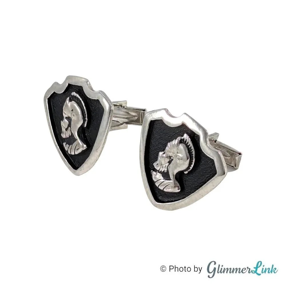 Vintage Roman Legionnaire Centurion Crenulated Shield Silver Tone Cufflinks